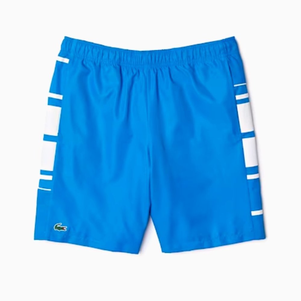 Lacoste Sport Men's Shorts Large 5 Blue Printed Side Bands Sustainable GH0876NWT - Picture 9 of 9